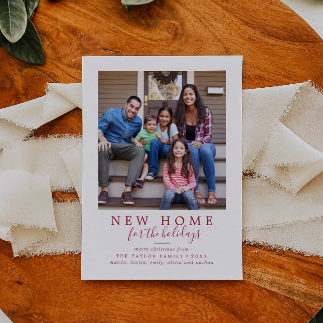 Minimalist Red New Home For The Holidays Photo Holiday Card (Creator Uploaded)