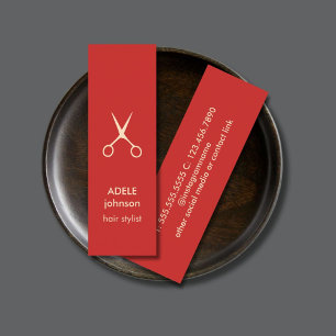 Minimalist Red Pastel Scissors Hair Stylist Mini Business Card