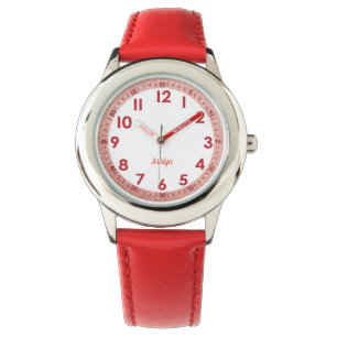 Minimalist Red Personalise Learn To Tell Time Kids Watch