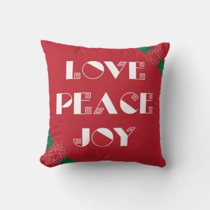 Minimalist Red Poinsettia with Love, Peace, Joy Cushion