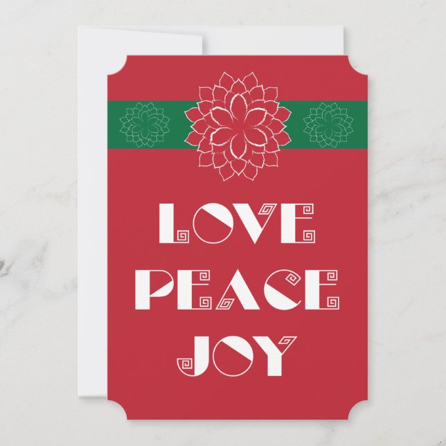 Minimalist Red Poinsettia with Love, Peace, Joy Holiday Card (Front)