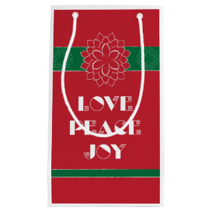 Minimalist Red Poinsettia with Love, Peace, Joy Small Gift Bag