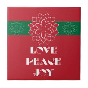 Minimalist Red Poinsettia with Love, Peace, Joy Tile