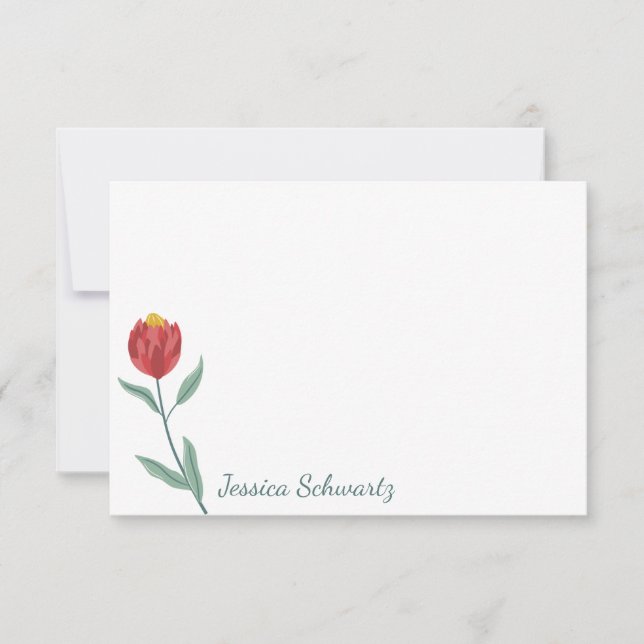 Minimalist Red Protea Flower Drawing Personalised Card (Front)