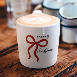 Minimalist Red Ribbon Bow Merry Christmas Espresso Cup