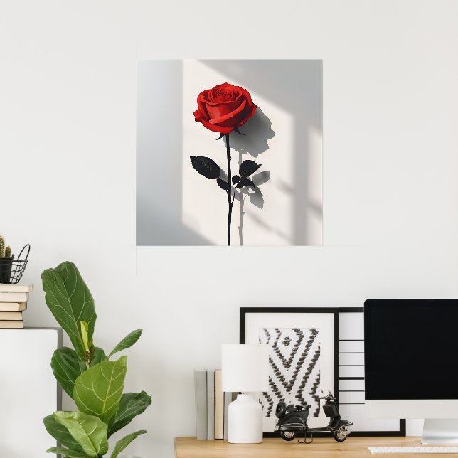 Minimalist Red Rose – Botanical Art Print (Home Office)