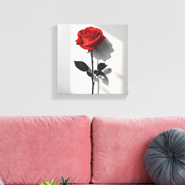 Minimalist Red Rose – Botanical Art Print (Insitu(LivingRoom))