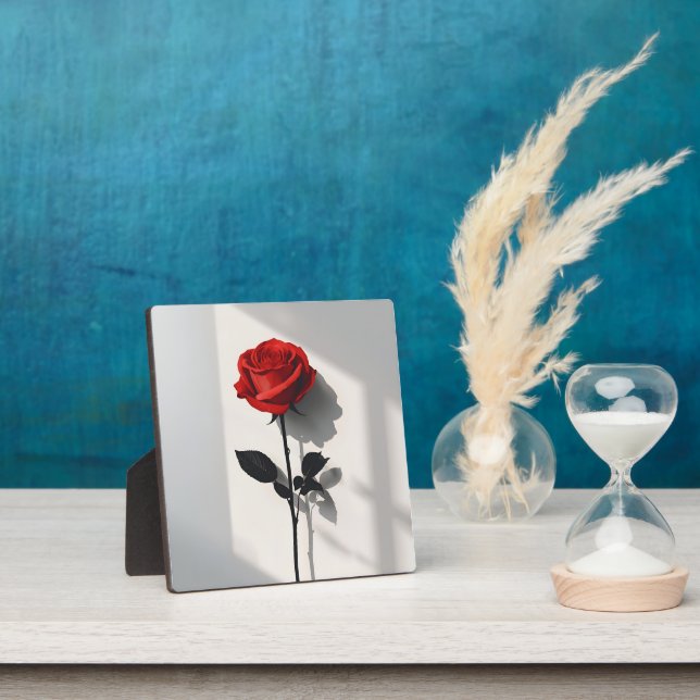 Minimalist Red Rose – Botanical Art Print Plaque (Insitu)