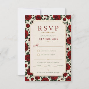 Minimalist Red Rose Elegant Floral Classic Rose RSVP Card