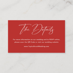 Minimalist Red Rose Wedding Details Enclosure Card