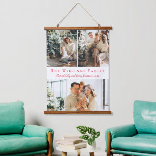 minimalist red script 3 photos collage family hanging tapestry