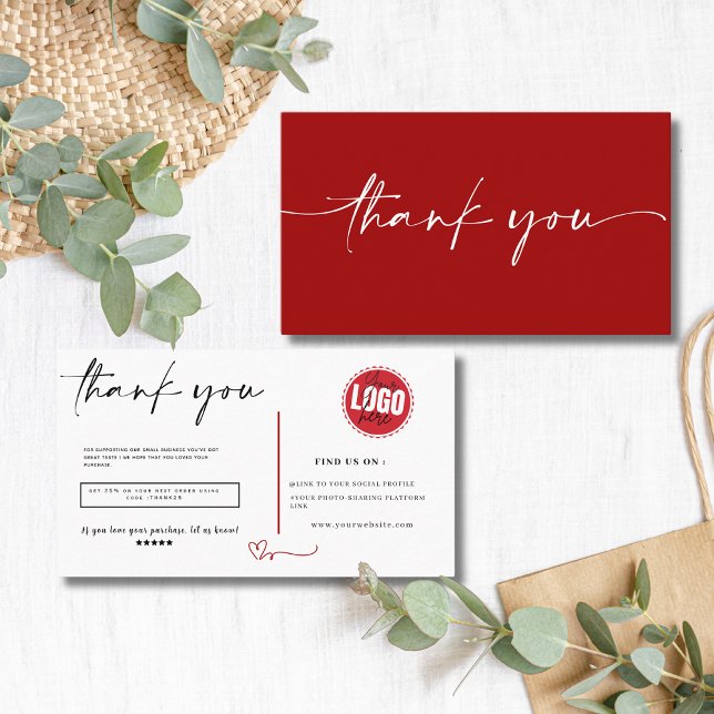 Minimalist red script calligraphy order thank you business card (Creator Uploaded)
