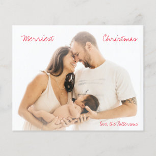 Minimalist Red Script Photo Budget Christmas Card