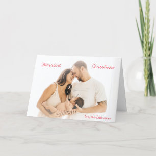 Minimalist Red Script Photo Modern Christmas Holiday Card