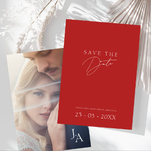 Minimalist Red Script Photo Save the Date