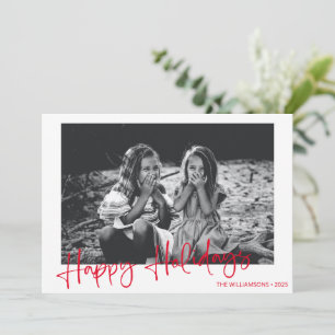 Minimalist Red Script Typography Overlay Photo  Holiday Card