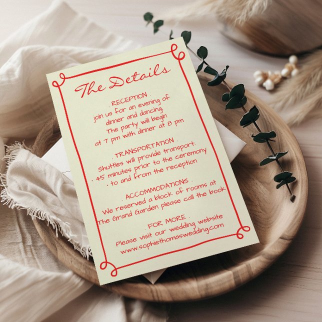 Minimalist Red Script Wedding Details  Enclosure Card (Creator Uploaded)