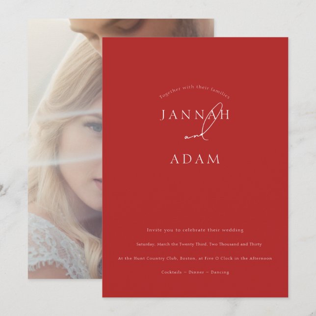 Minimalist Red Script Wedding Invitation (Front/Back)