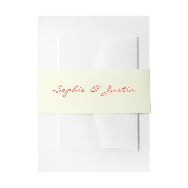 Minimalist Red Script Wedding Invitation Belly Band (Front Example)