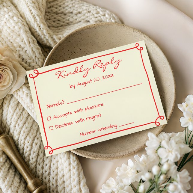 Minimalist Red Script Wedding RSVP Response Card (Creator Uploaded)