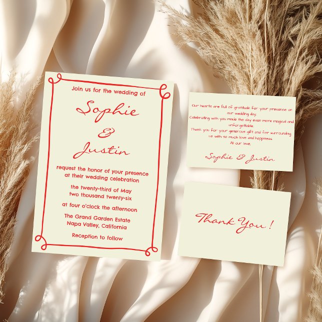 Minimalist Red Script Wedding Thank You Card (Creator Uploaded)