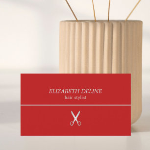 Minimalist Red Silver Line Scissor HairStylist Business Card