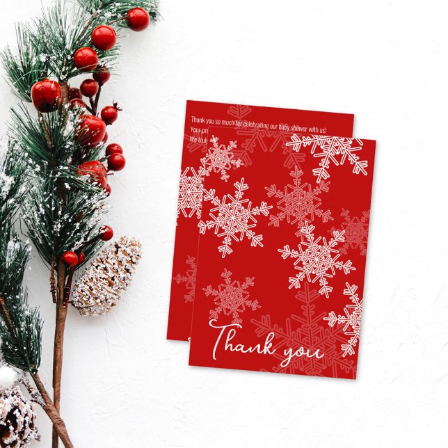 Minimalist Red Snowflakes Baby Shower Thank you Card (Creator Uploaded)