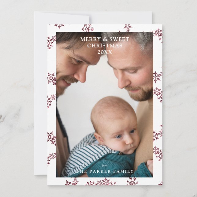 Minimalist Red Sparkle Effect Snowflakes Photo (Front)
