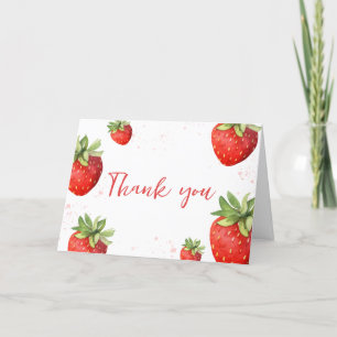 Minimalist Red Strawberry Baby Shower  Thank You Card