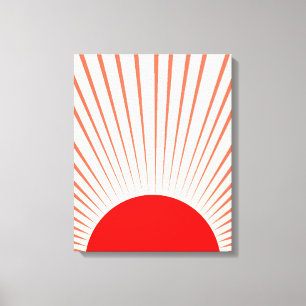 Minimalist Red Sun and Sun Rays Canvas Print