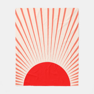 Minimalist Red Sun and Sun Rays Fleece Blanket