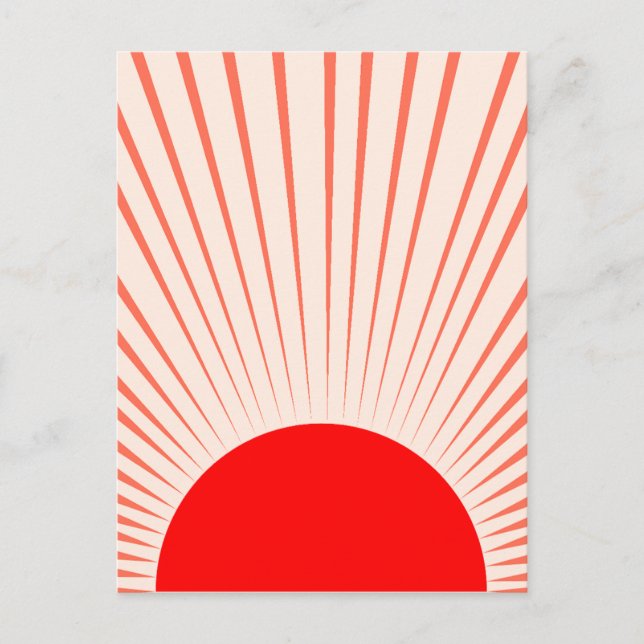 Minimalist Red Sun and Sun Rays Holiday Postcard (Front)