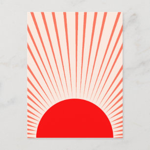 Minimalist Red Sun and Sun Rays Postcard