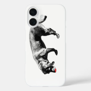 Minimalist Red Tongue Labrador Sniffing Ink Art iPhone 16 Case