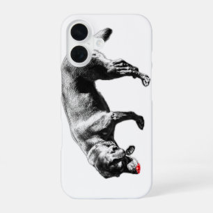 Minimalist Red Tongue Labrador Sniffing Ink Art iPhone 16 Case
