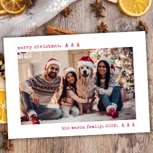 Minimalist Red Typewriter Family Photo Christmas Holiday Card