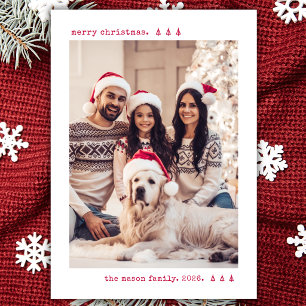 Minimalist Red Typewriter Family Photo Christmas Holiday Card