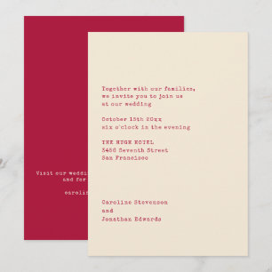 Minimalist Red Typewriter Typography Wedding Invitation