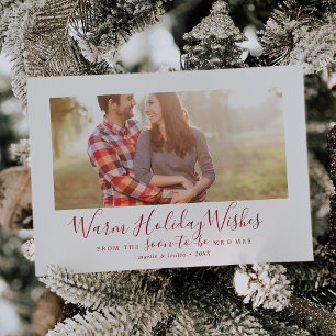 Minimalist Red Warm Holiday Wishes Engaged Photo