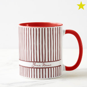 Minimalist Red Watercolor Stripes Custom Name Mug