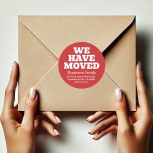 Minimalist Red We've Moved Moving New Address  Classic Round Sticker