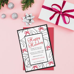 Minimalist Red White Abstract Line Ribbon Holiday  Card
