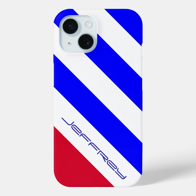 Minimalist Red, White, and Blue Stripe, Name,  Case-Mate iPhone Case (Back)