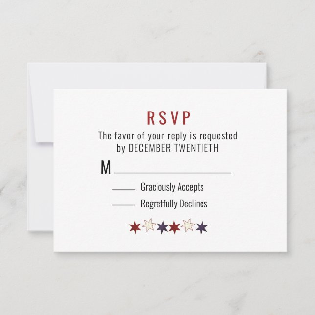 Minimalist Red White Blue Stars RSVP Card (Front)