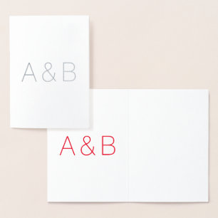 Minimalist red white custom couple monogram cute foil card
