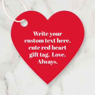 Minimalist red white custom text cute heart favour tags