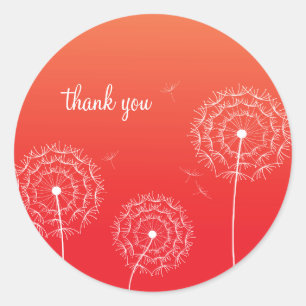 Minimalist Red White Dandelion Flower Thank You  Classic Round Sticker