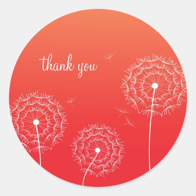 Minimalist Red White Dandelion Flower Thank You  Classic Round Sticker (Front)