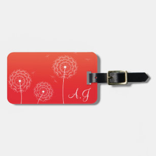 Minimalist Red White Dandelion Flowers Name Luggage Tag