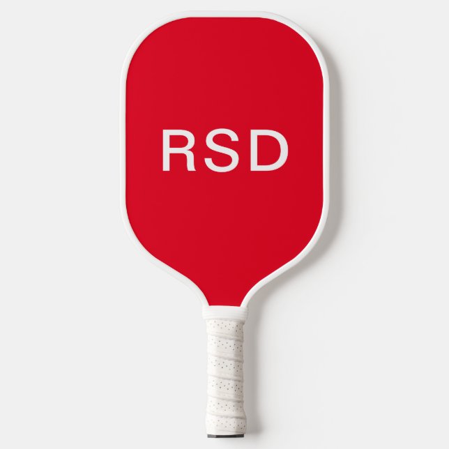 Minimalist Red White Monogram Initials Pickleball Paddle (Front)